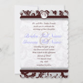 Deep Chocolate Brown Damask Wedding Invitation Kaart (Voorkant)
