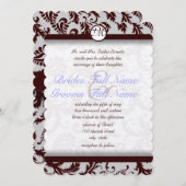 Deep Chocolate Brown Damask Wedding Invitation Kaart (Voorkant / Achterkant)