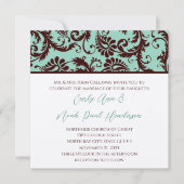 Deep Chocolate Brown Damask Wedding Invitation Kaart (Voorkant)