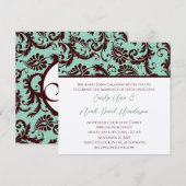 Deep Chocolate Brown Damask Wedding Invitation Kaart (Voorkant / Achterkant)