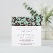 Deep Chocolate Brown Damask Wedding Invitation Kaart (Staand voorkant)