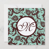 Deep Chocolate Brown Damask Wedding Invitation Kaart (Achterkant)