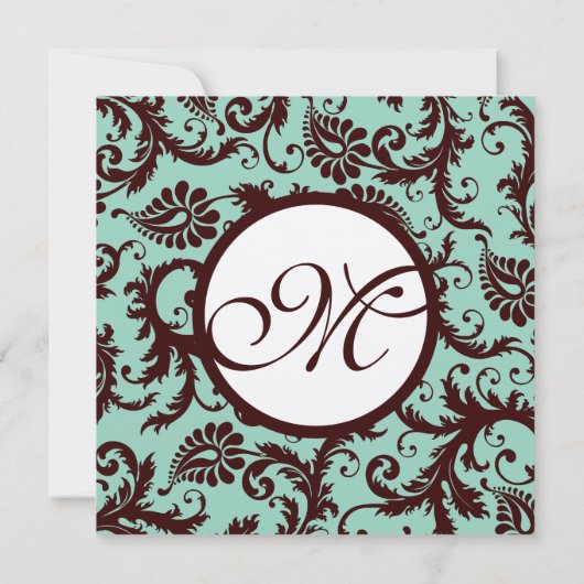 Deep Chocolate Brown Damask Wedding Invitation Kaart (Achterkant)
