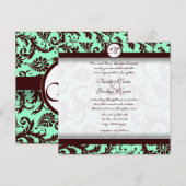 Deep Chocolate Brown Damask Wedding Invitation Kaart (Voorkant / Achterkant)