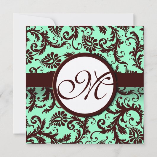 Deep Chocolate Brown Damask Wedding Invitation Kaart (Achterkant)