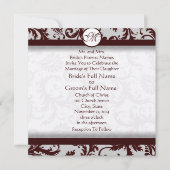 Deep Chocolate Brown Damask Wedding Invitation Kaart (Voorkant)