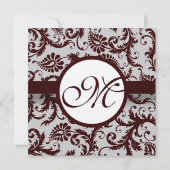 Deep Chocolate Brown Damask Wedding Invitation Kaart (Achterkant)