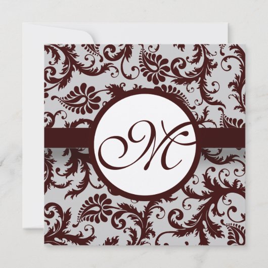Deep Chocolate Brown Damask Wedding Invitation Kaart (Achterkant)