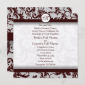 Deep Chocolate Brown Damask Wedding Invitation Kaart (Voorkant / Achterkant)