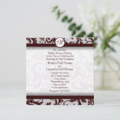 Deep Chocolate Brown Damask Wedding Invitation Kaart (Staand voorkant)