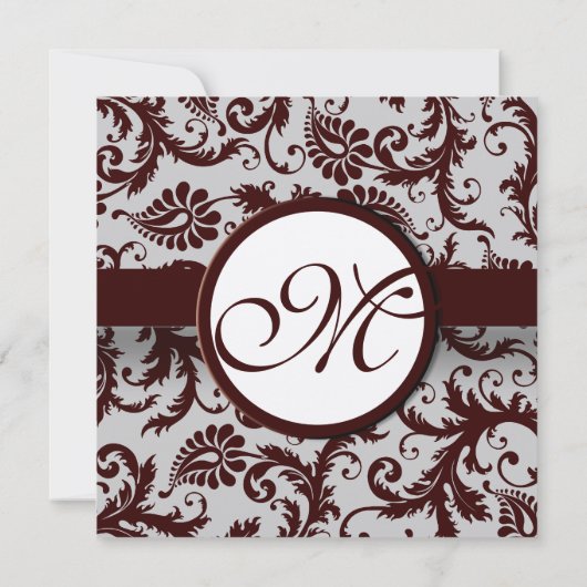 Deep Chocolate Brown Damask Wedding Invitation Kaart (Achterkant)