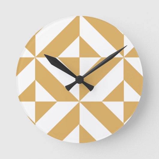 Deep Cool Gold Geometric Deco Cube Patroon Ronde Klok (Voorkant)