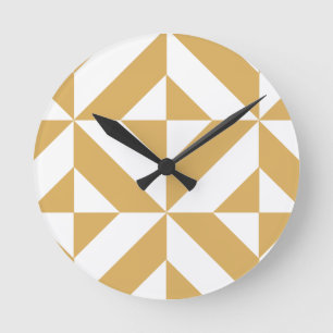 Deep Cool Gold Geometric Deco Cube Patroon Ronde Klok
