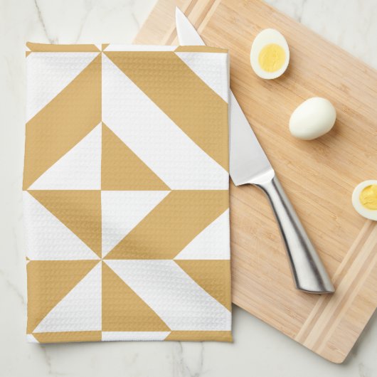 Deep Cool Gold Geometric Deco Cube Patroon Theedoek (Quarter Fold)