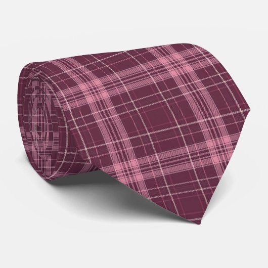 Deep Cranberry Red Tartan Plaid Stropdas (Opgerold)