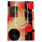 Deep Crimson & Black Geometric Art Gift Bag Medium Cadeauzakje (Achterkant)