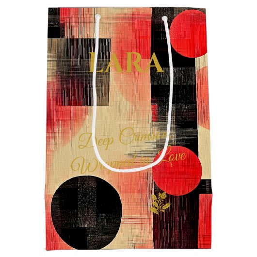 Deep Crimson & Black Geometric Art Gift Bag Medium Cadeauzakje (Achterkant)