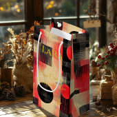 Deep Crimson & Black Geometric Art Gift Bag Medium Cadeauzakje