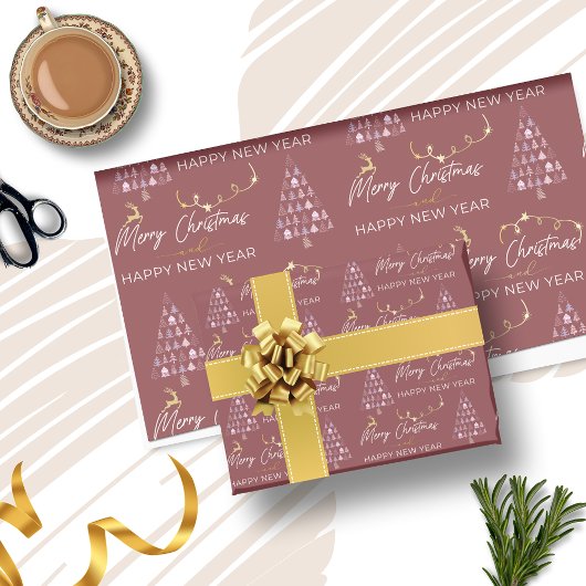 Deep Crimson Doodle Kerstboom Rendier Sterren Cadeaupapier