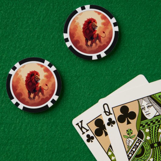 Deep Crimson Glow – The Lion of Burning Destiny.   Poker Chips (Pokertafel (Dubbel))