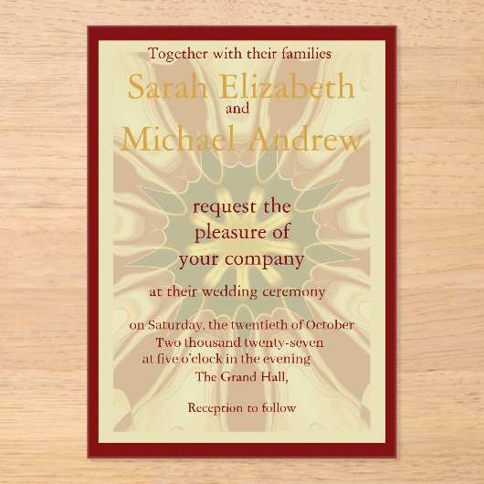 Deep Crimson Starburst Design | Opulent Modern Hi Acryl Uitnodigingen (Voorkant)