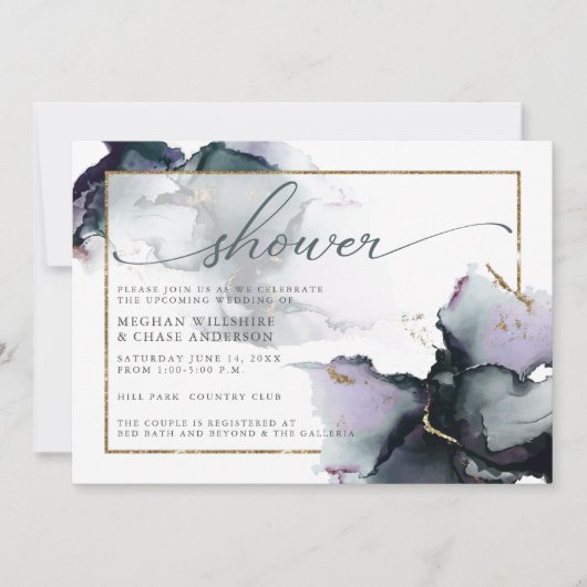 Deep Cyaan Muted Smokey Paarse Abstracte Waterverf Kaart (Voorkant)