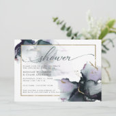 Deep Cyaan Muted Smokey Paarse Abstracte Waterverf Kaart (Staand voorkant)