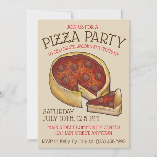 Deep Dish Pepperoni Pizza Pie Birthday Party Kaart (Voorkant)