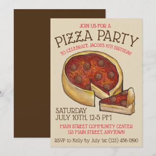 Deep Dish Pepperoni Pizza Pie Birthday Party Kaart