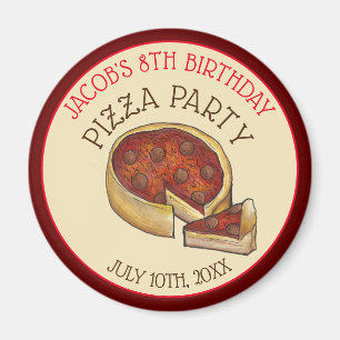 Deep Dish Pepperoni Pizza Pie Birthday Party Magneet