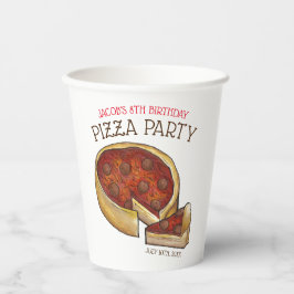 Deep Dish Pepperoni Pizza Pie Birthday Party Papieren Bekers