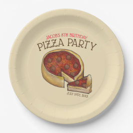 Deep Dish Pepperoni Pizza Pie Birthday Party Papieren Bordje