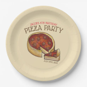 Deep Dish Pepperoni Pizza Pie Birthday Party Papieren Bordje