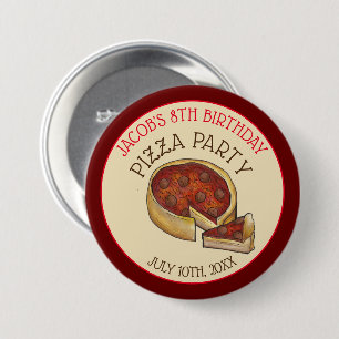 Deep Dish Pepperoni Pizza Pie Birthday Party Ronde Button 7,6 Cm