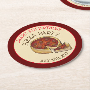 Deep Dish Pepperoni Pizza Pie Birthday Party Ronde Kartonnen Onderzetter