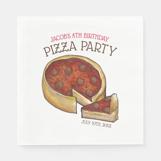 Deep Dish Pepperoni Pizza Pie Birthday Party Servet (Voorkant)