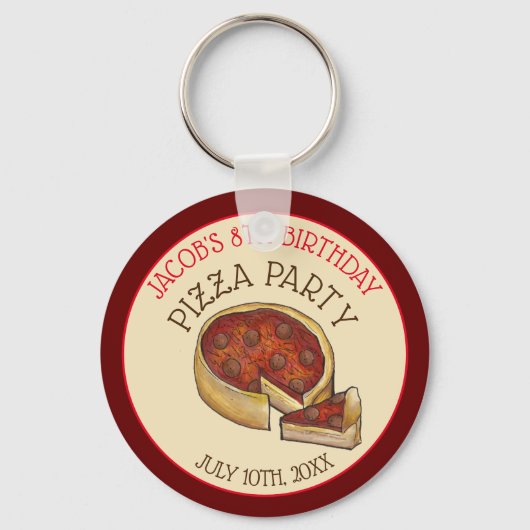 Deep Dish Pepperoni Pizza Pie Birthday Party Sleutelhanger (Voorkant)