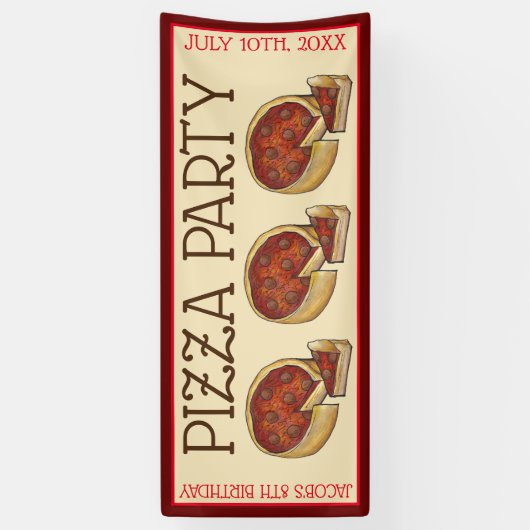 Deep Dish Pepperoni Pizza Pie Birthday Party Spandoek (Verticaal)