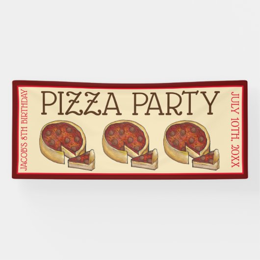 Deep Dish Pepperoni Pizza Pie Birthday Party Spandoek (Horizontaal)