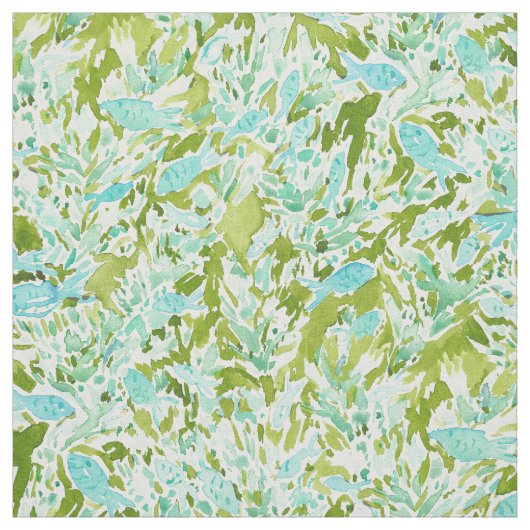 DEEP DIVE Aqua Lime Green Underwater Fish Print Stof (Swatch)