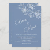 Deep Dusty Blue White Floral | Photo Wedding Kaart (Voorkant / Achterkant)