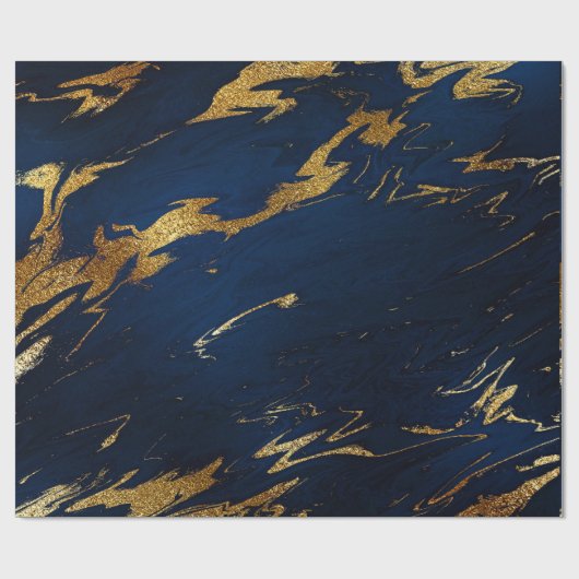 Deep Earth Gold Marble Blue Navy Cadeaupapier (Vlak)
