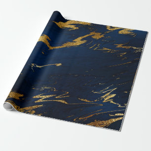 Deep Earth Gold Marble Blue Navy Cadeaupapier