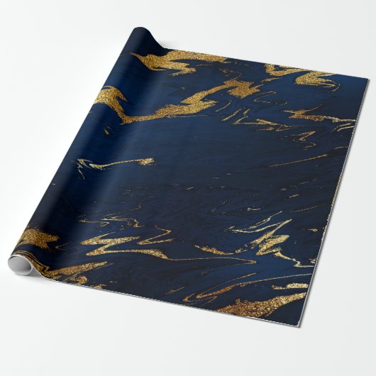 Deep Earth Gold Marble Blue Navy Cadeaupapier (Uitgerold)