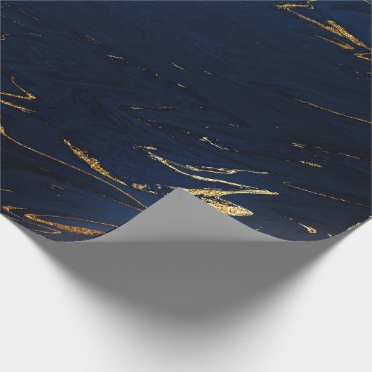 Deep Earth Gold Marble Blue Navy Cadeaupapier (Hoek)
