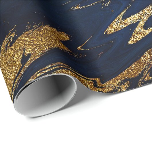 Deep Earth Gold Marble Blue Navy Cadeaupapier (Rol Hoek)