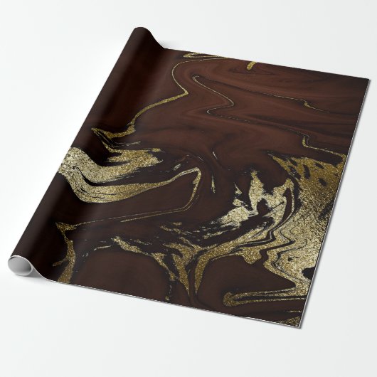 Deep Earth Gold Marble Brown Abstract Cadeaupapier (Uitgerold)