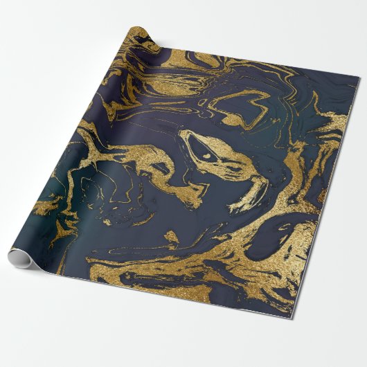 Deep Earth Gold Marble Deep Green Blue Cadeaupapier (Uitgerold)