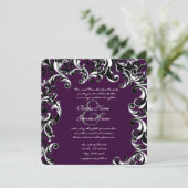 Deep EggPlant & Black Elegant Wedding Invitation Kaart (Staand voorkant)