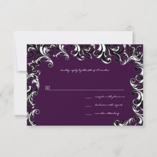 Deep EggPlant Square Swirl Wedding RSVP Kaartje